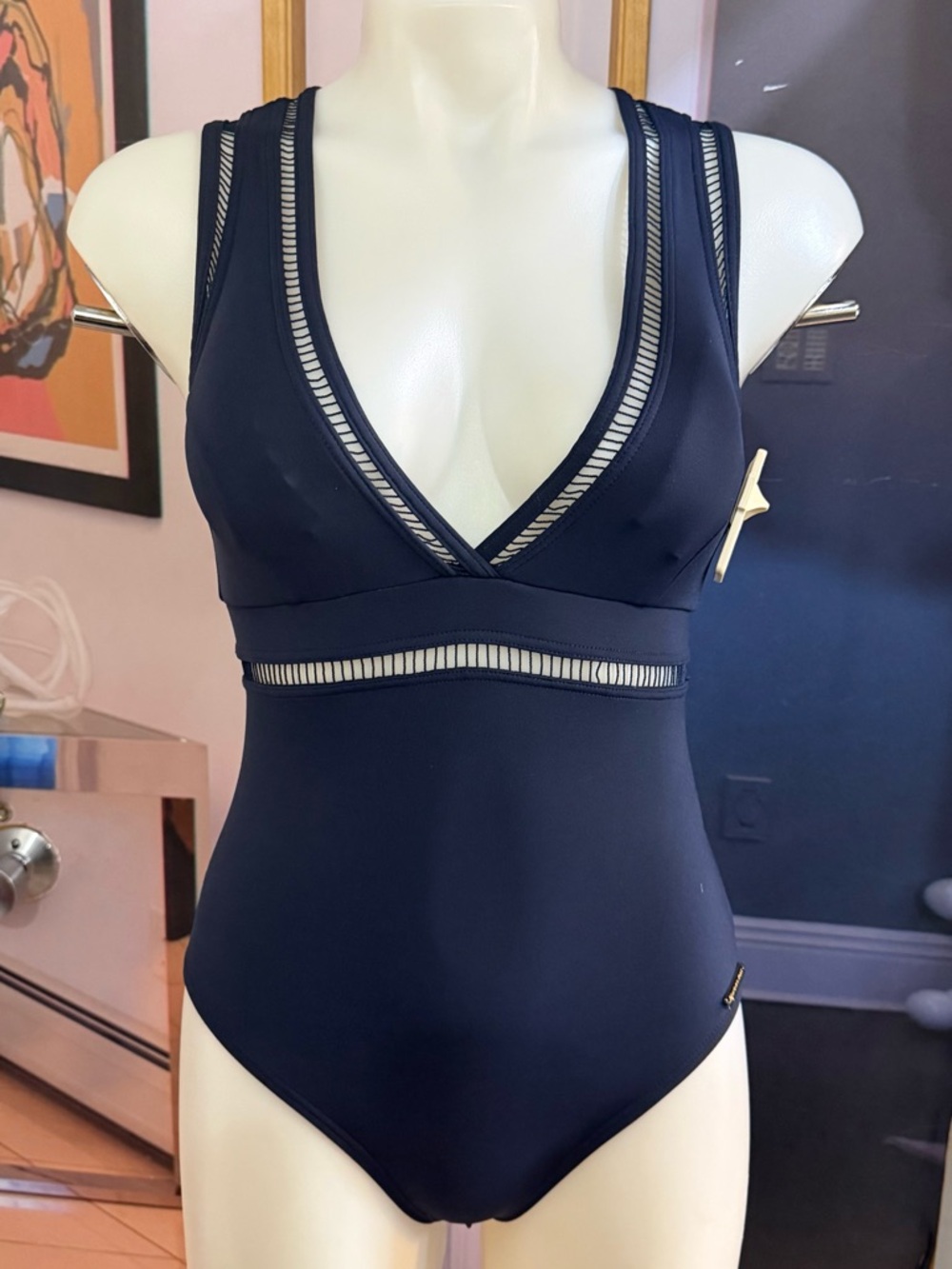 Michael Kors Navy One-Piece Swimsuit with Mesh Insets